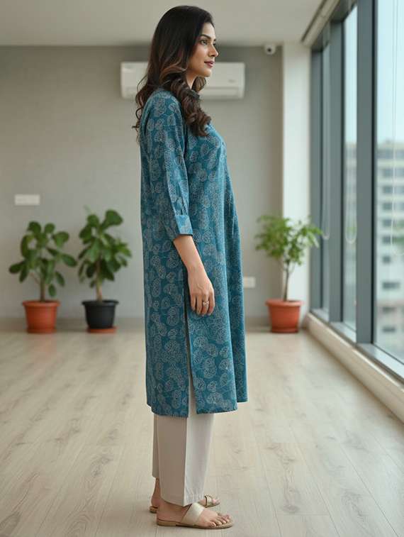 women printed three quarter sleeve kurta palazzo set - 21922358 -  Standard Image - 4
