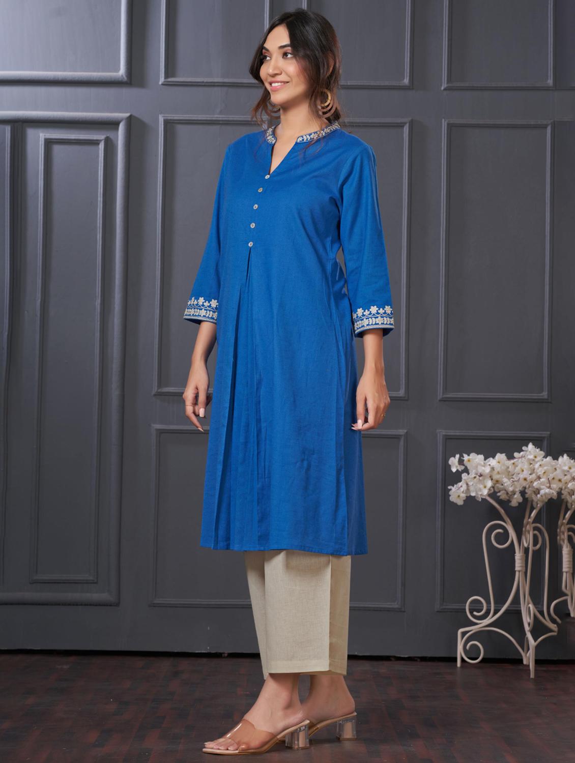 women solid three quarter sleeve kurta palazzo set - 21922360 - Standard Image - 1