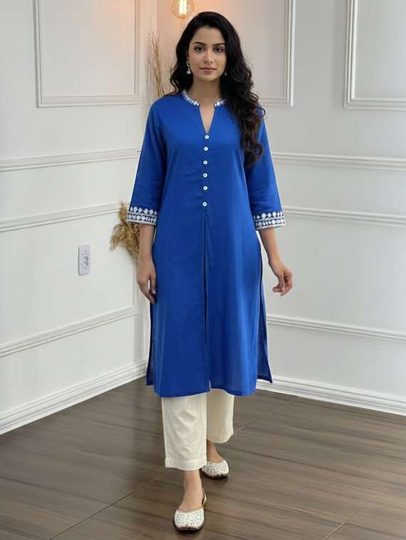 women solid three quarter sleeve kurta palazzo set - 21922360 -  Standard Image - 1