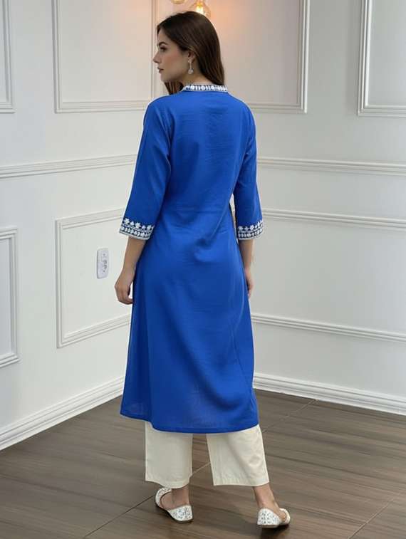 women solid three quarter sleeve kurta palazzo set - 21922360 -  Standard Image - 4