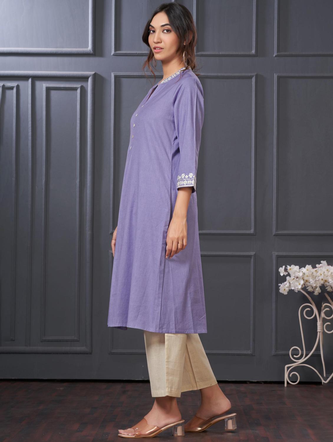 women solid three quarter sleeve kurta palazzo set - 21922361 - Standard Image - 1