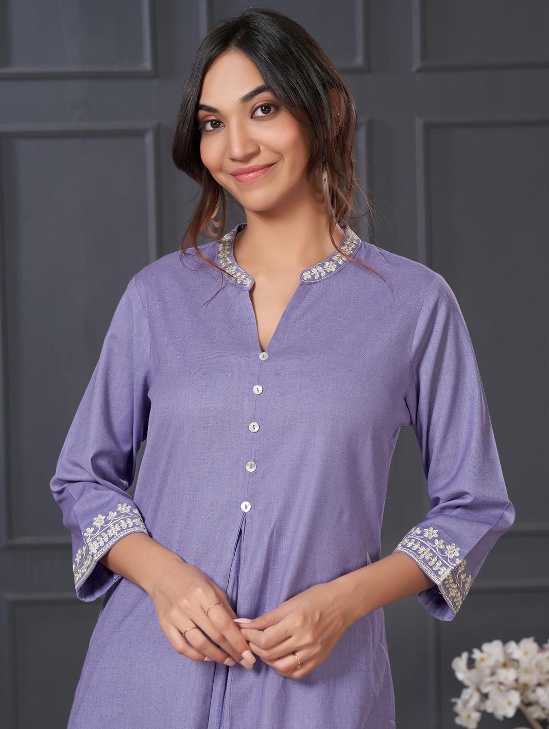 women solid three quarter sleeve kurta palazzo set - 21922361 - Standard Image - 4