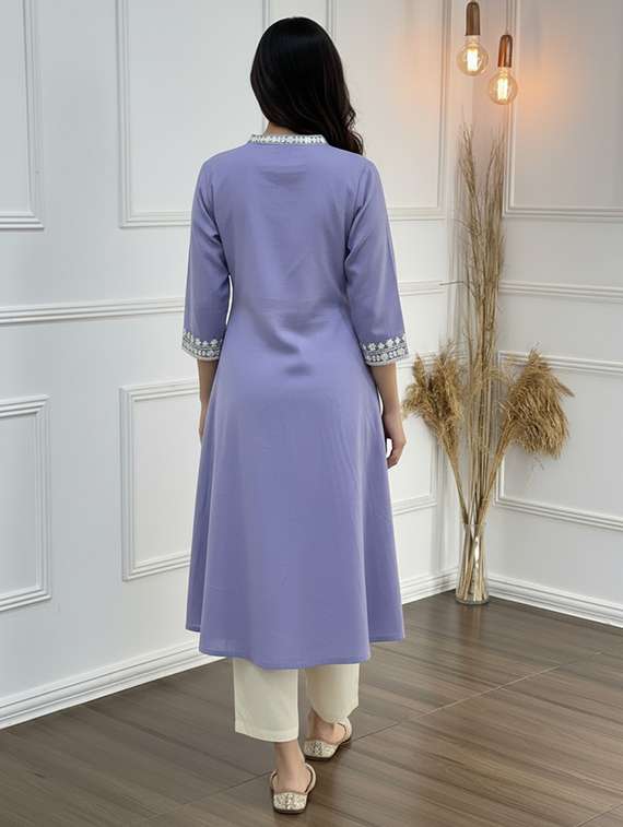women solid three quarter sleeve kurta palazzo set - 21922361 -  Standard Image - 4