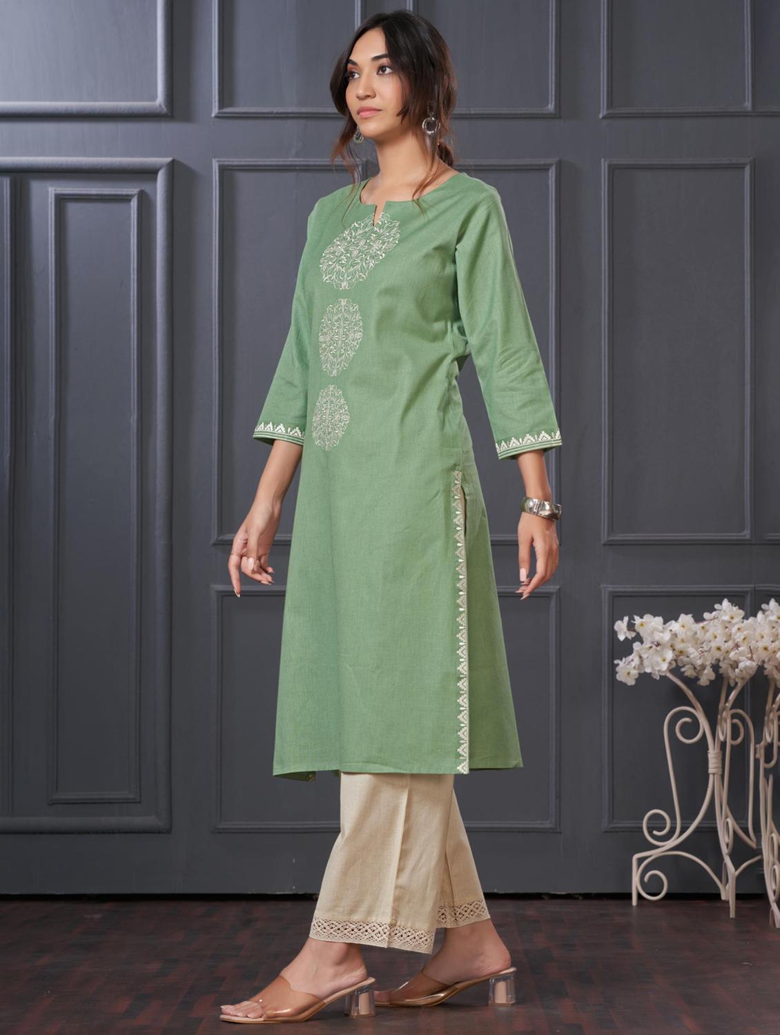 women embroidered three quarter sleeve kurta palazzo set - 21922362 - Standard Image - 1