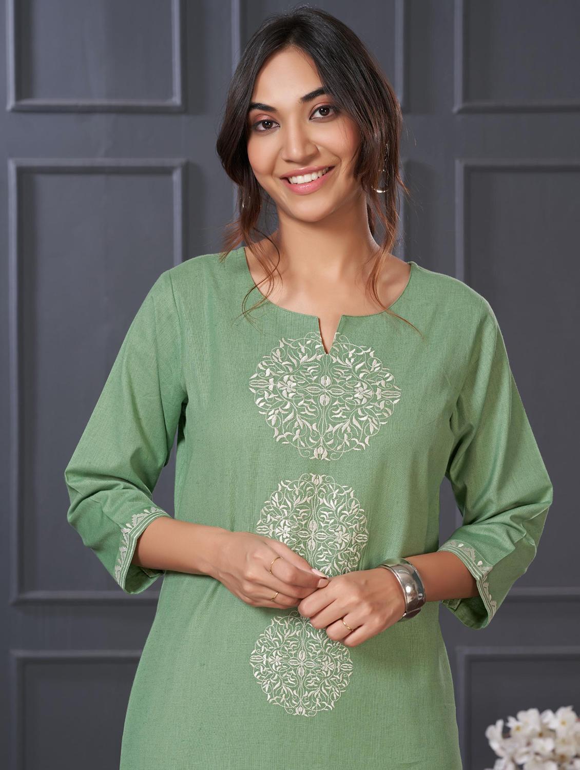 women embroidered three quarter sleeve kurta palazzo set - 21922362 - Standard Image - 4