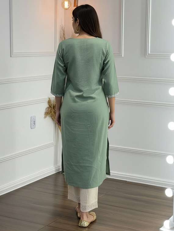 women embroidered three quarter sleeve kurta palazzo set - 21922362 -  Standard Image - 4