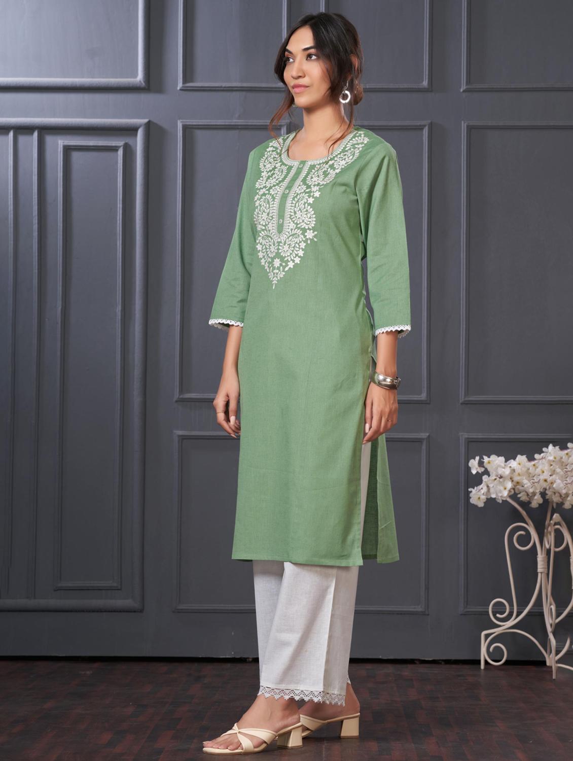 women embroidered three quarter sleeve kurta palazzo set - 21922364 -  Standard Image - 1