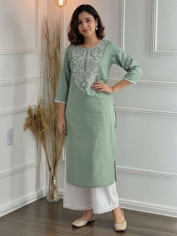 women embroidered three quarter sleeve kurta palazzo set - 21922364 -  Standard Image - 1