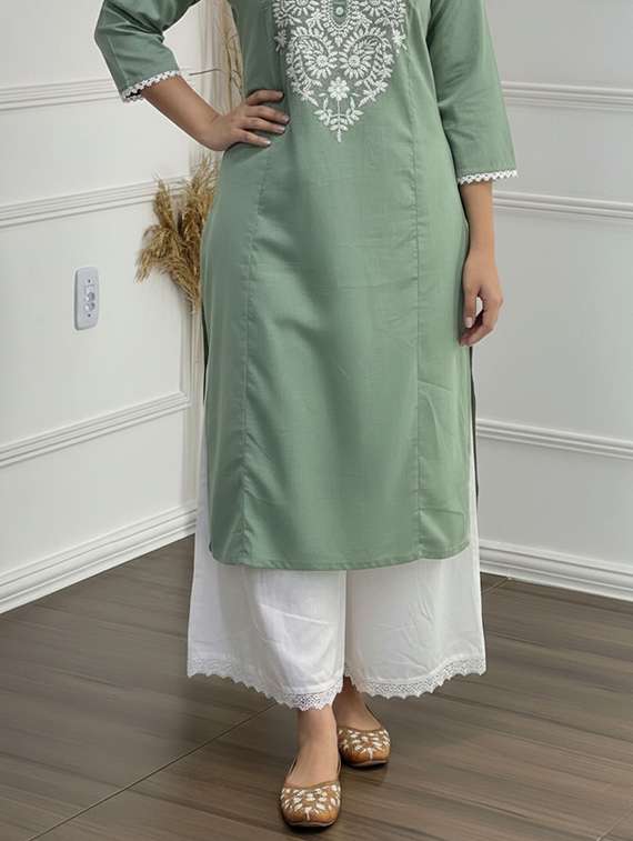 women embroidered three quarter sleeve kurta palazzo set - 21922364 -  Standard Image - 6