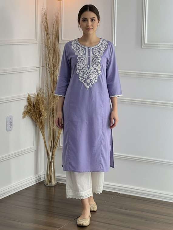 women embroidered three quarter sleeve kurta palazzo set - 21922365 -  Standard Image - 1