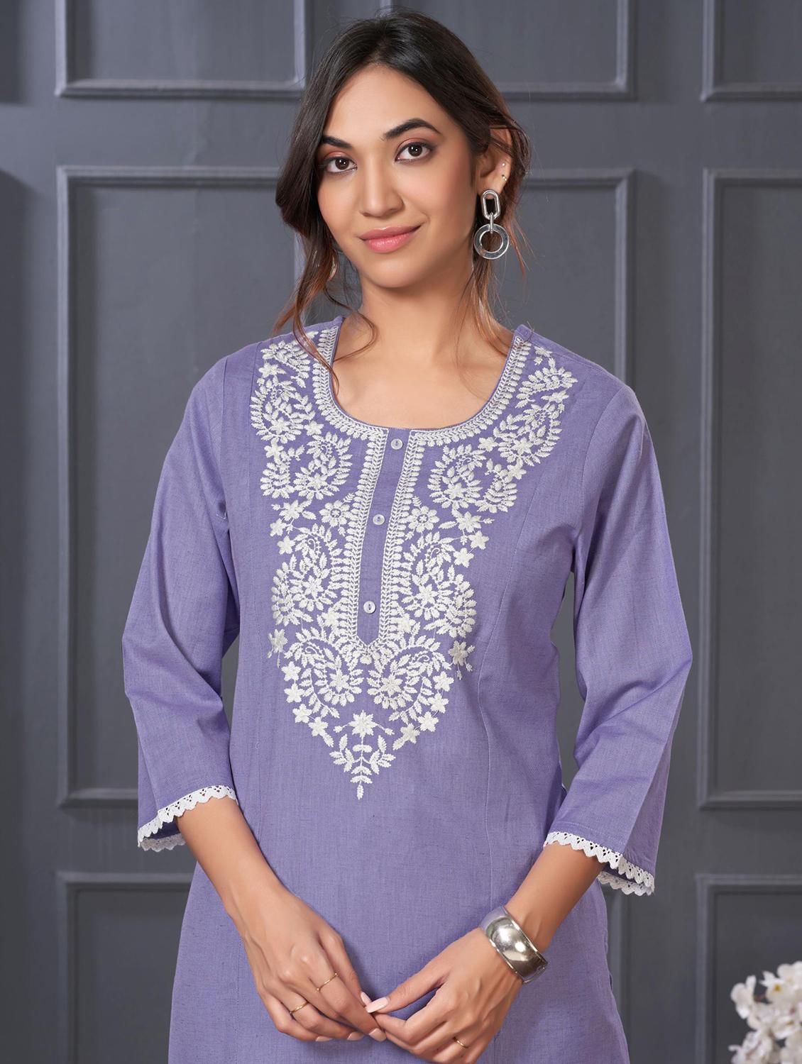 women embroidered three quarter sleeve kurta palazzo set - 21922365 - Standard Image - 4
