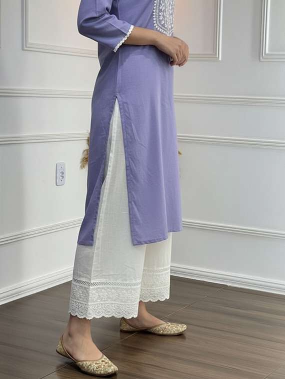 women embroidered three quarter sleeve kurta palazzo set - 21922365 -  Standard Image - 4