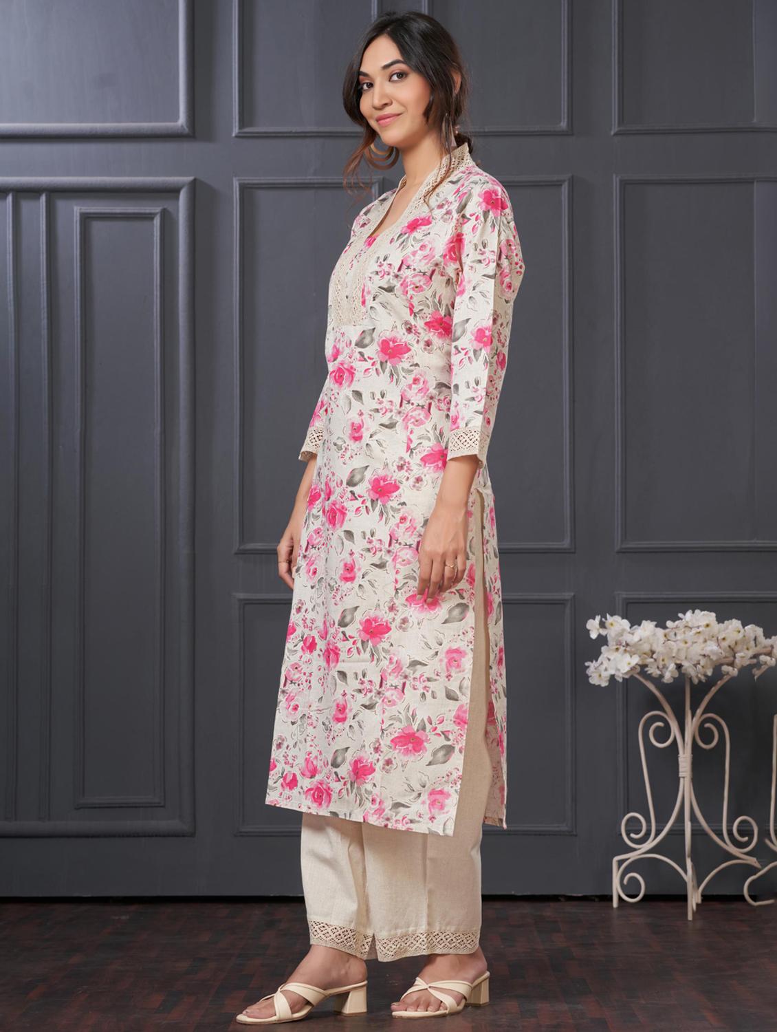 women floral three quarter sleeve kurta palazzo set - 21922366 -  Standard Image - 1