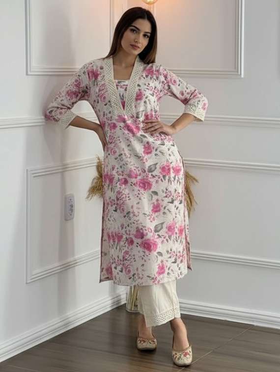 women floral three quarter sleeve kurta palazzo set - 21922366 -  Standard Image - 1