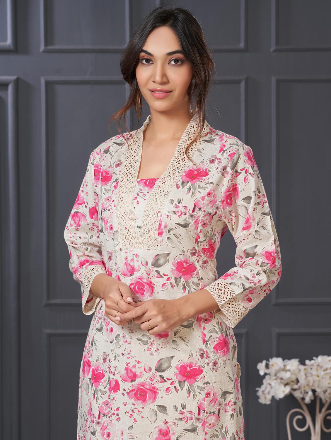 women floral three quarter sleeve kurta palazzo set - 21922366 - Standard Image - 4