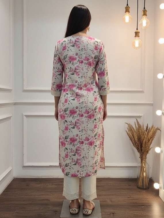 women floral three quarter sleeve kurta palazzo set - 21922366 -  Standard Image - 4