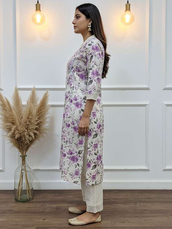 women floral three quarter sleeve kurta palazzo set - 21922367 -  Standard Image - 4