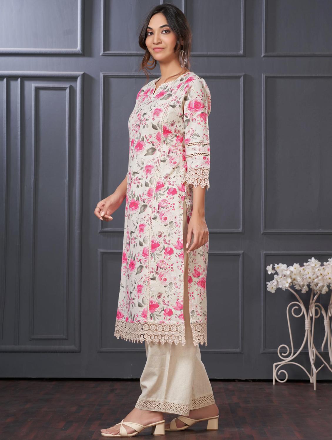 women floral three quarter sleeve kurta palazzo set - 21922368 - Standard Image - 1