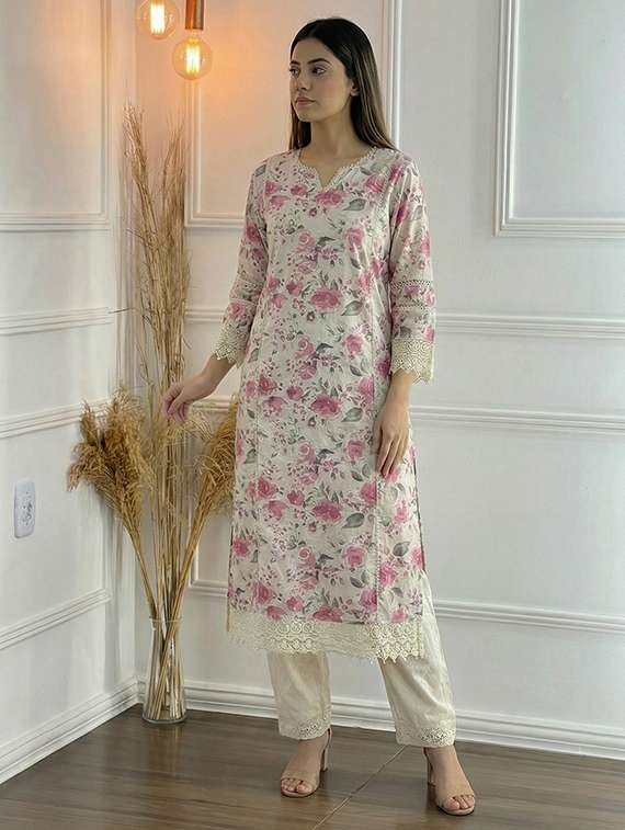 women floral three quarter sleeve kurta palazzo set - 21922368 -  Standard Image - 1