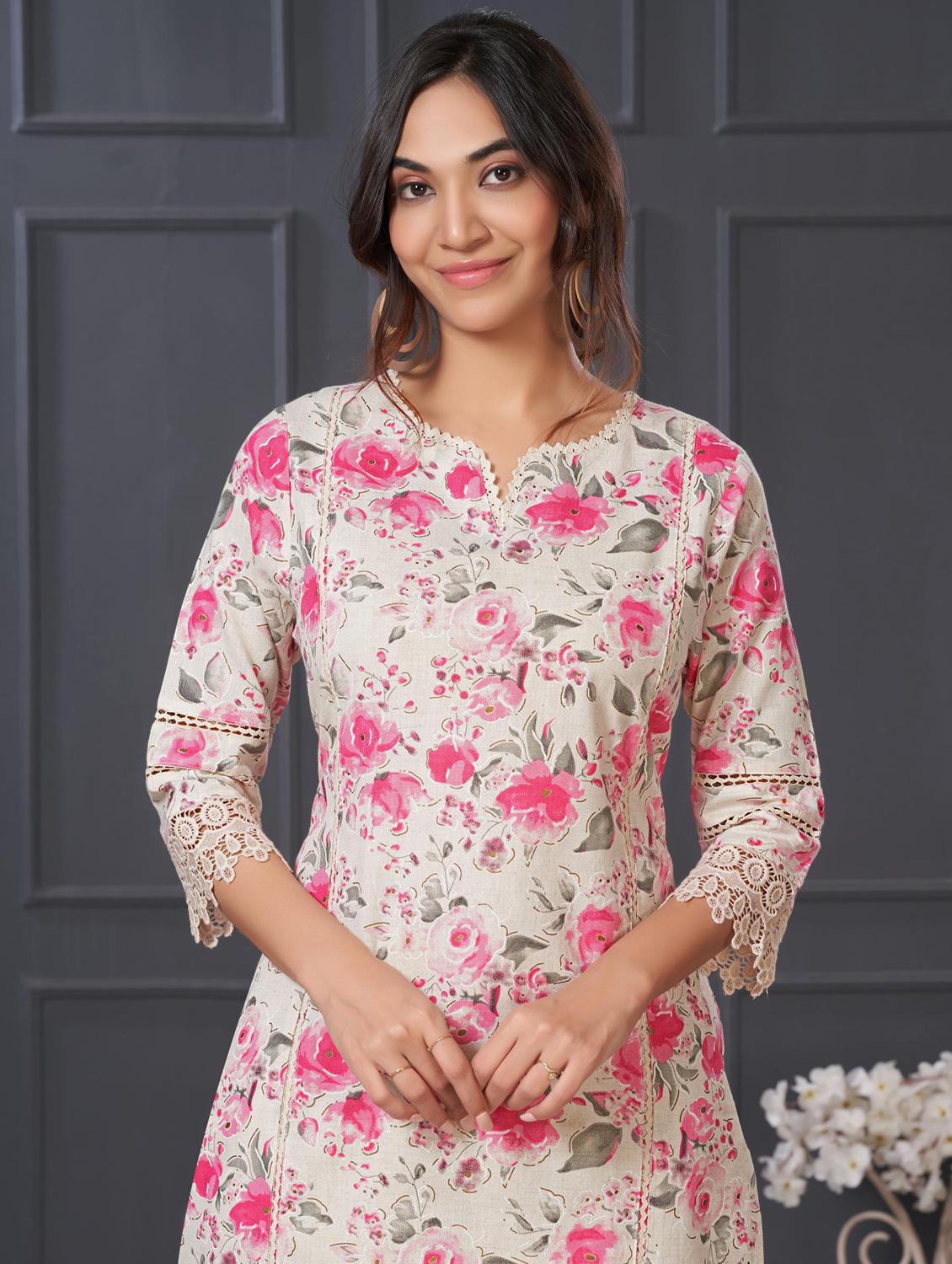 women floral three quarter sleeve kurta palazzo set - 21922368 - Standard Image - 4