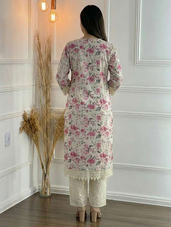 women floral three quarter sleeve kurta palazzo set - 21922368 -  Standard Image - 4