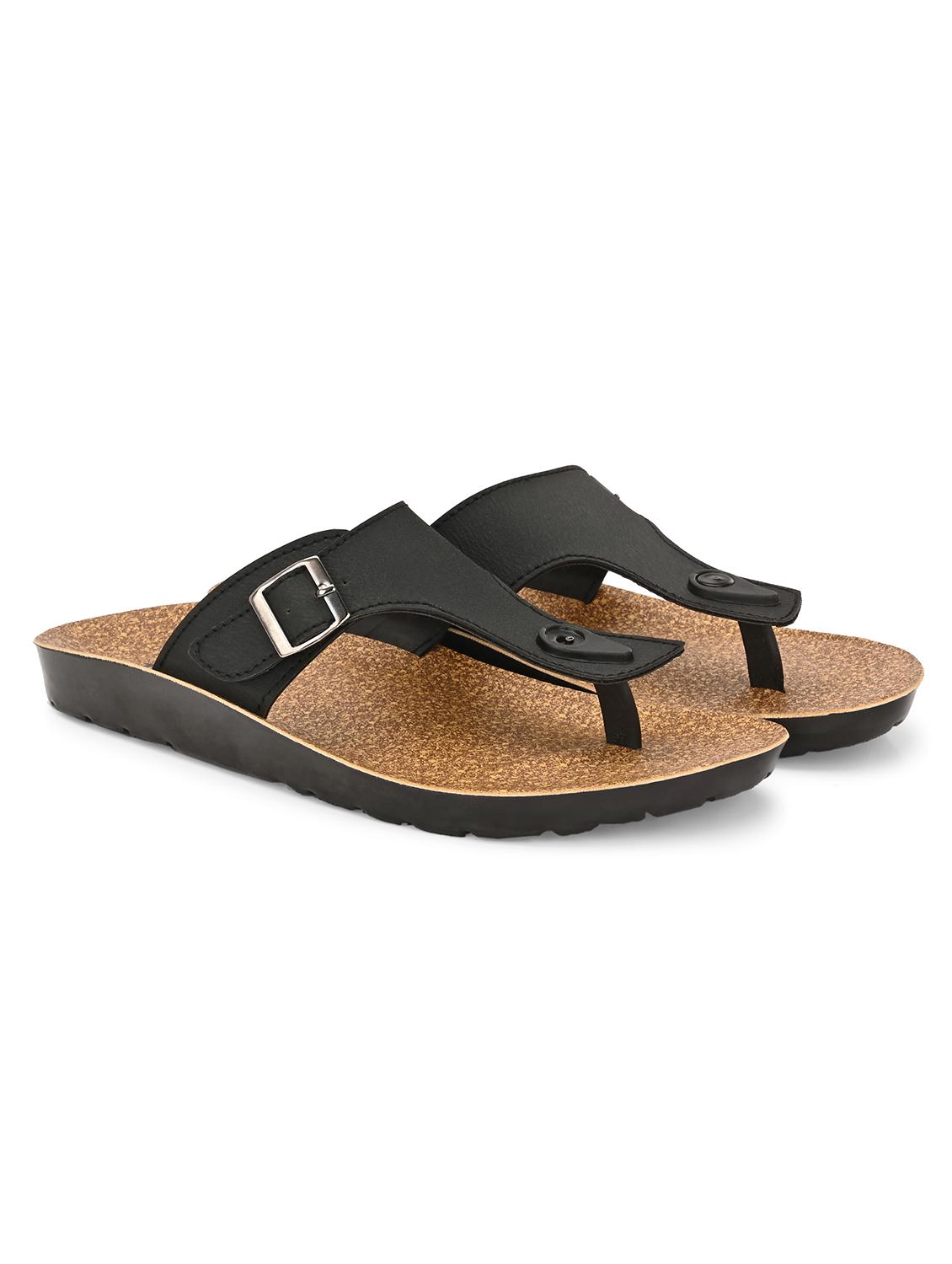 men black solid slip on sandal - 21922377 - Standard Image - 1