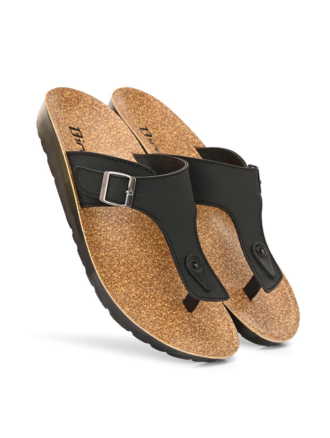 men black solid slip on sandal - 21922377 - Standard Image - 4