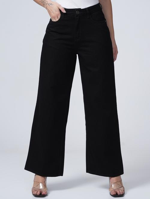 women solid high rise wide leg jean - 21922379 - Standard Image - 0