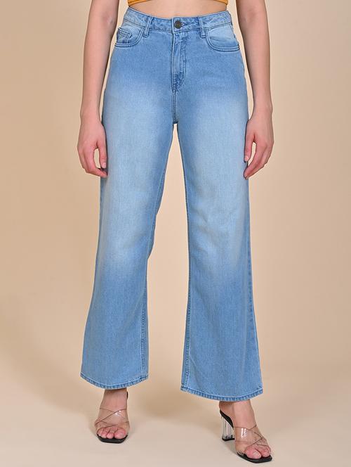 women solid high rise wide leg jean - 21922387 - Standard Image - 0