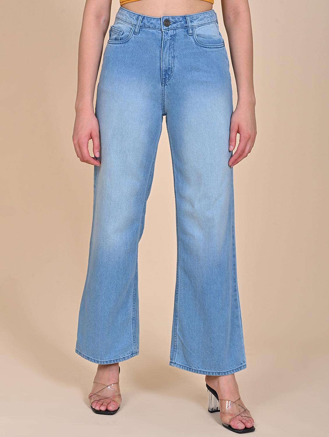 women solid high rise wide leg jean - 21922387 - Zoom Image - 0