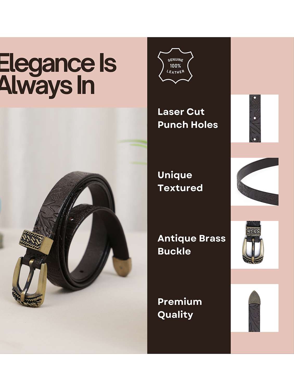 Women Brown Textured Belt - 21922389 -  Standard Image - 4