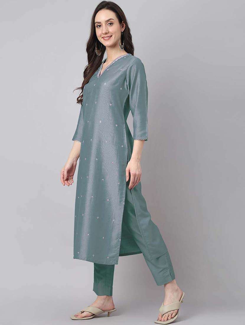 women three quarter sleeve kurta pant with dupatta set - 21922402 -  Standard Image - 1