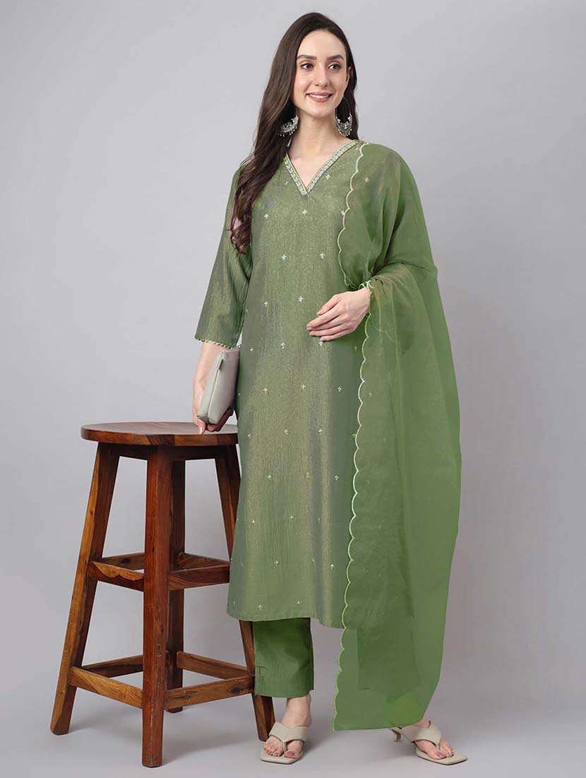 women three quarter sleeve kurta pant with dupatta set