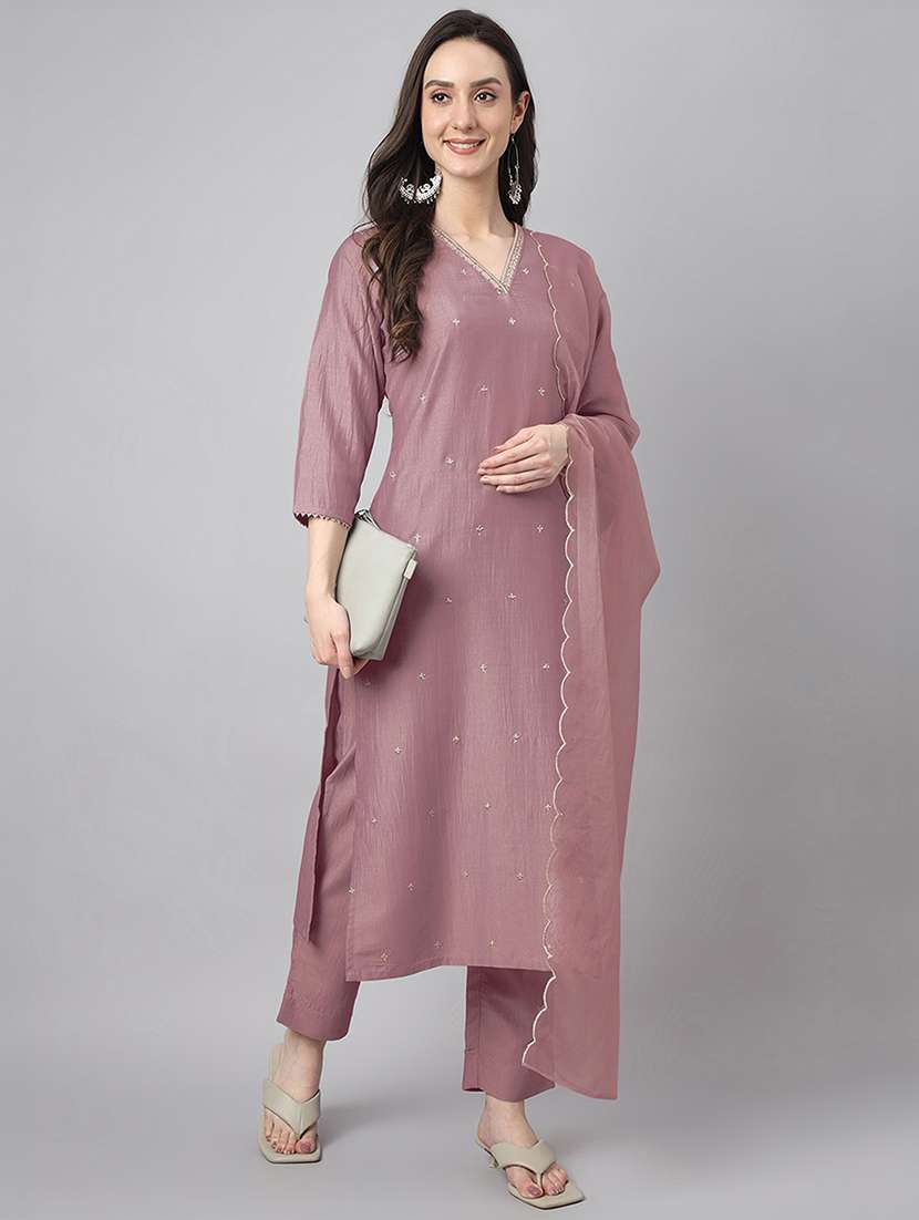 women three quarter sleeve kurta pant with dupatta set - 21922405 -  Standard Image - 1