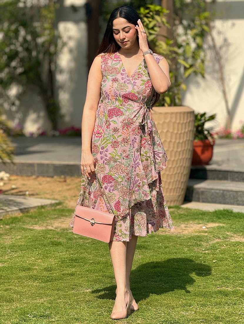women floral printed sleeveless wrap dress - 21922408 -  Standard Image - 1