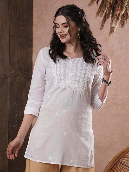 white cotton straight kurti - 21922410 - Standard Image - 0