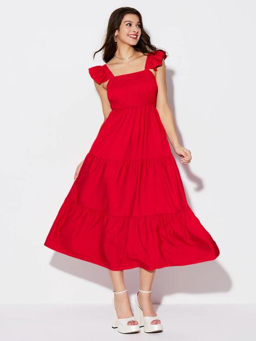 women red solid sleeveless tiered midi dress - 21922413 -  Standard Image - 0