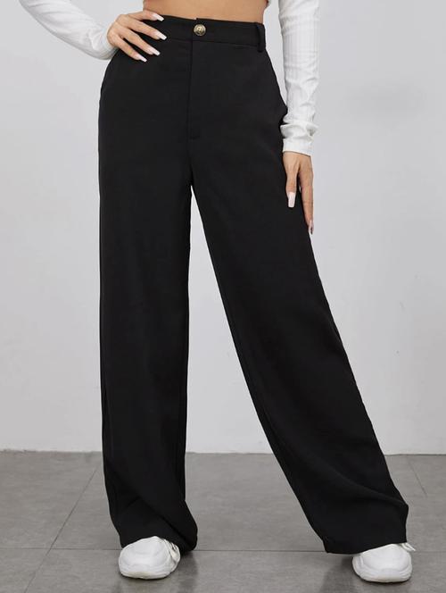 women solid high rise wide leg trouser - 21922418 - Standard Image - 0