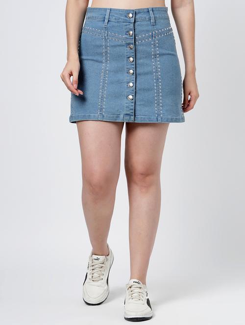 women solid high rise denim skirt - 21922521 - Standard Image - 0