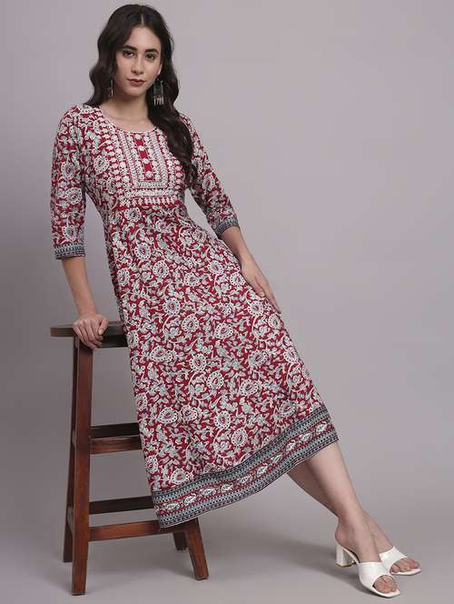 women three quarter sleeve ethnic dress - 21922536 -  Standard Image - 0