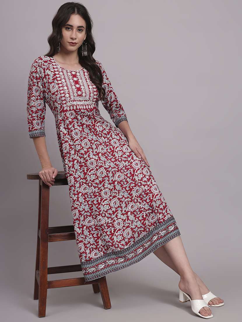 women three quarter sleeve ethnic dress