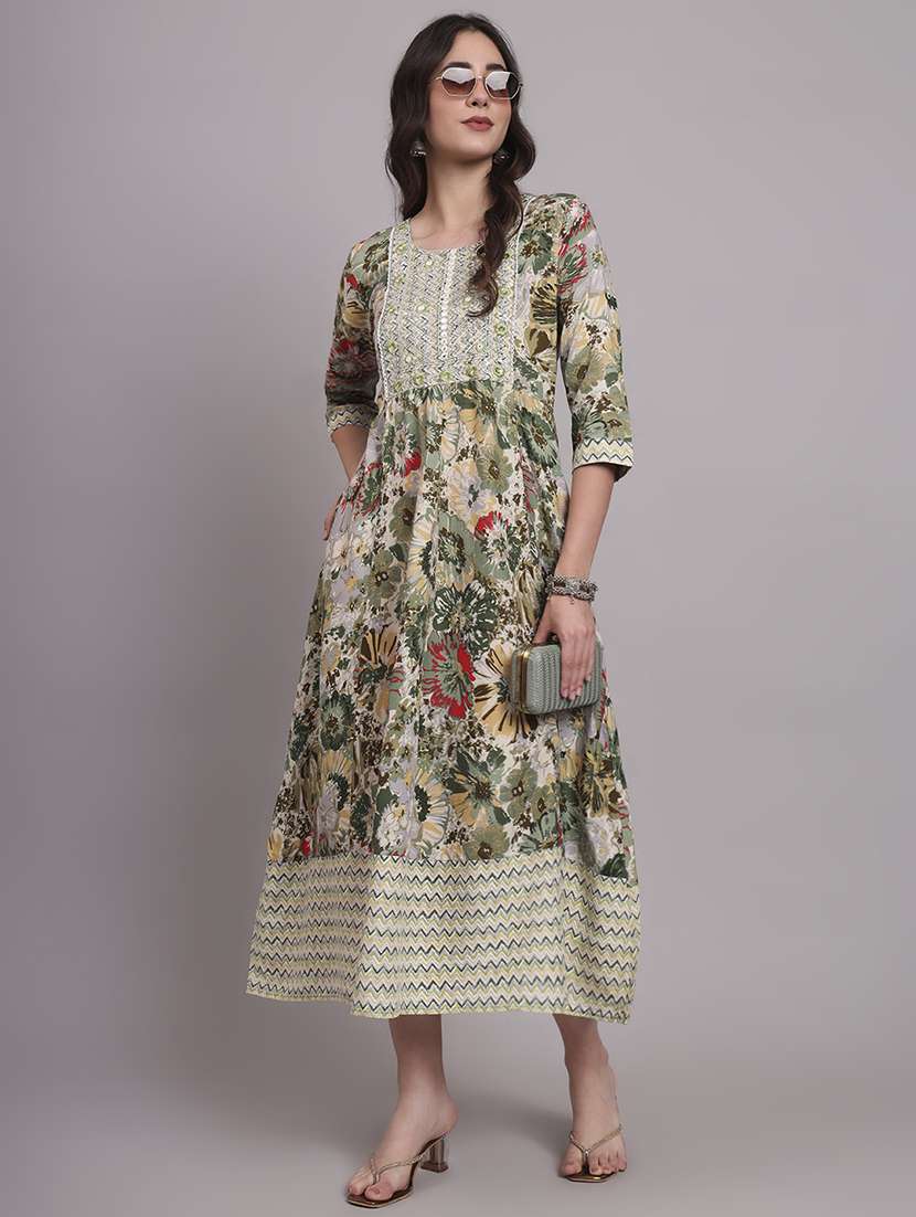 women three quarter sleeve ethnic dress