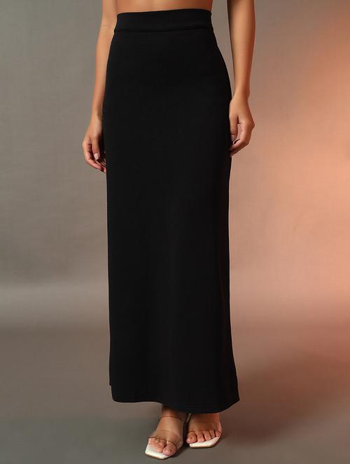 women black solid high rise long skirt - 21922636 -  Standard Image - 0