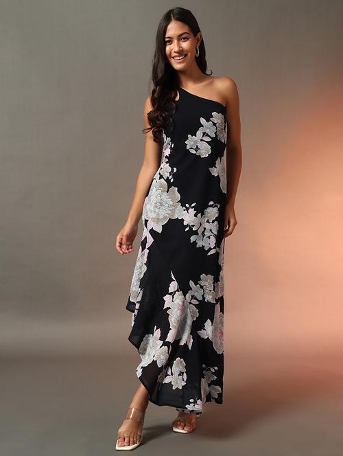 women flora printed single shoulder asymmetric dress - 21922644 -  Standard Image - 0