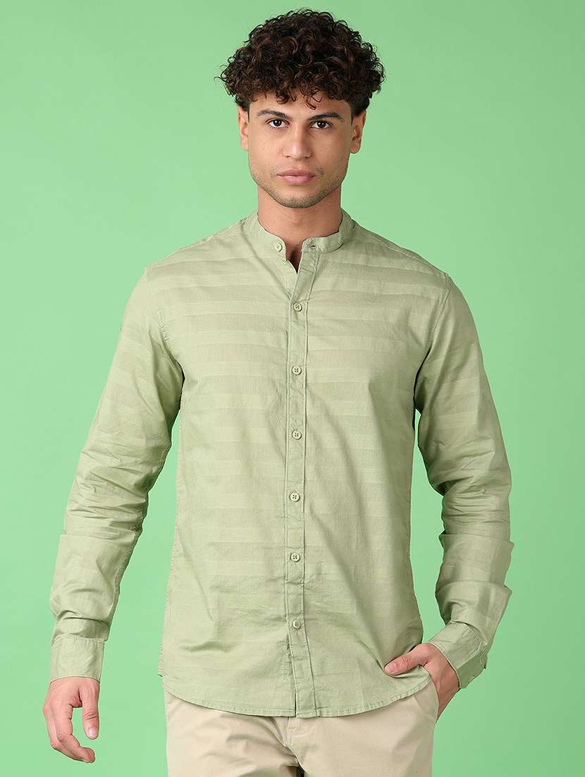 men solid mandarin collare long sleeve casual shirt - 21922694 -  Standard Image - 1