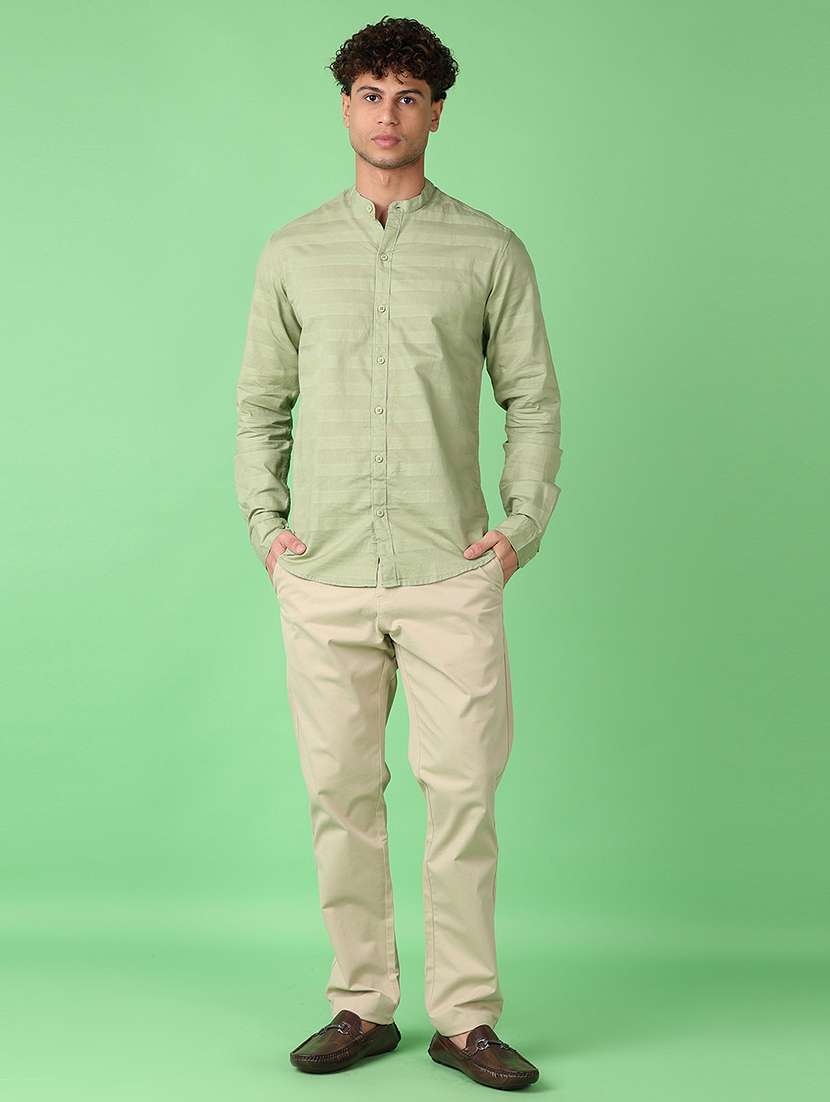 men solid mandarin collare long sleeve casual shirt - 21922694 -  Standard Image - 4