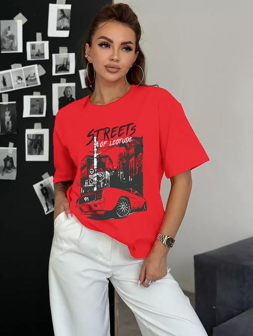 women printed short sleeves oversized t-shirt - 21922715 - Standard Image - 0