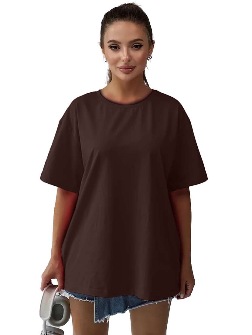 women solid short sleeves oversized t-shirt