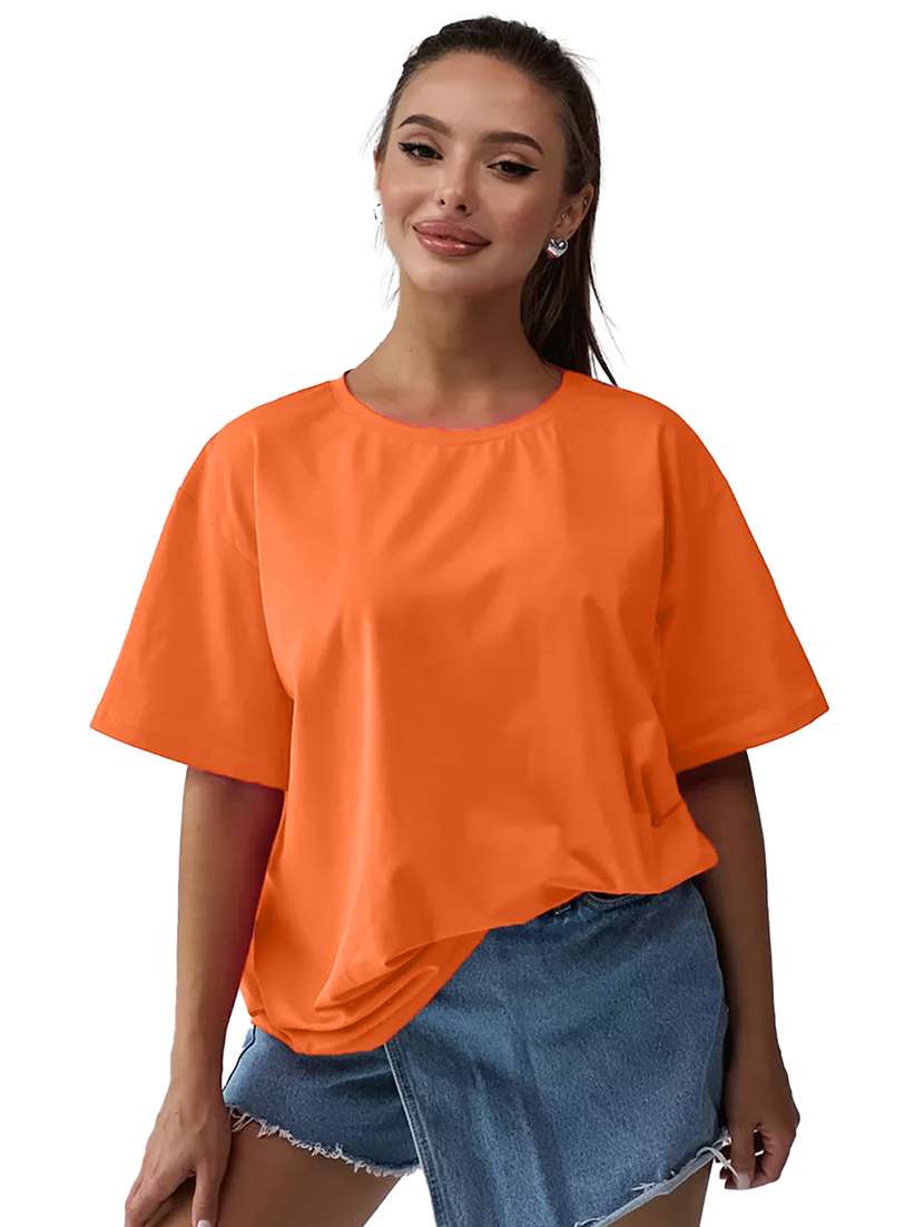 women solid short sleeves oversized t-shirt