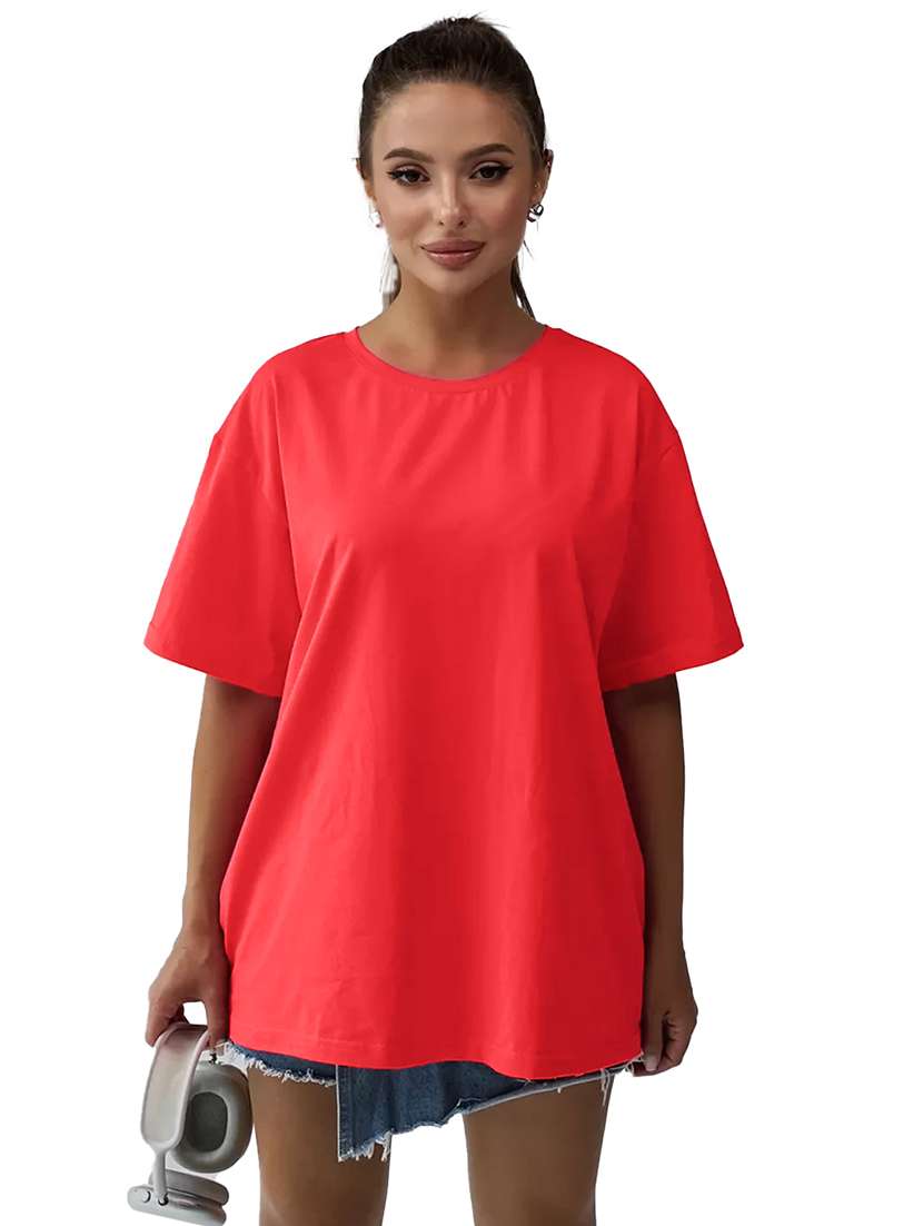 women solid short sleeves oversized t-shirt